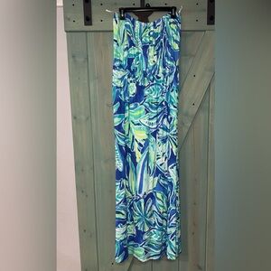 Lilly Pulitzer Tropical Blue and Green Maxi dress strapless EUC